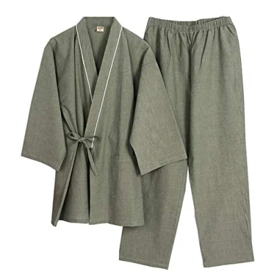 Image of Elegant Women&#039;s Japanese Style Long Sleeve Robes Cotton Kimono Pajamas Suit Dressing Gown Set #A