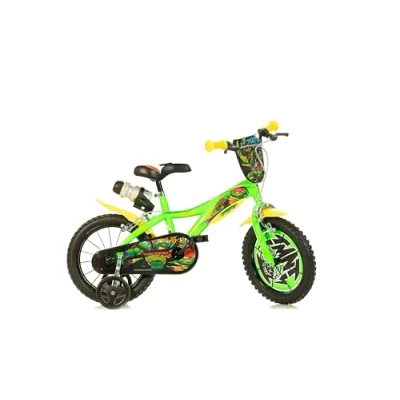 Image of Dino Bikes Teenage Mutant Ninja Turtles Mayhem 16 inch Unisex Children’s Bicycle with stabilisers and drinks bottle, suits child 5 8 Years, Green Yellow