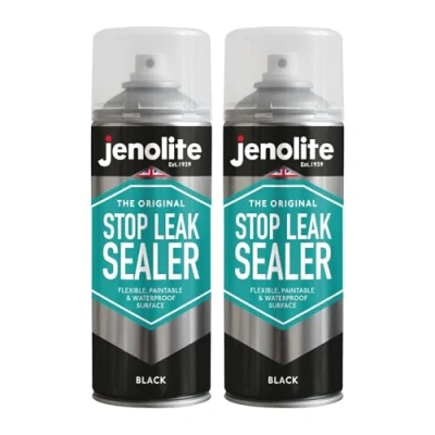 Image of JENOLITE Stop Leak Sealer Spray BLACK 2 x 400ml for Gutters and Flat Roofs Waterproof Gutter Sealant Fills, Seals &amp; Stops Leaks Long Lasting