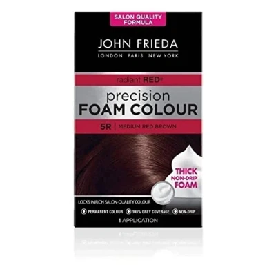 Image of John Frieda Precision Foam Colour 5R, Salon Finish Medium Red Brown Hair Dye, Permanent Colour, 100% Grey Coverage
