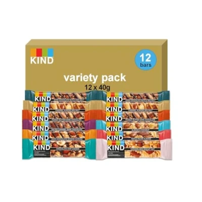 Image of KIND Core Variety Pack, Gluten Free, High Fibre, No Artificial Flavours, Colours or Preservatives, 12 x 40g bars