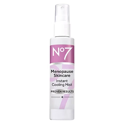 Image of No7 Menopause Skincare Instant Cooling Mist All Over Facial for Daily Relief of Hot Flashes Moisturizing Glycerine + Refreshing Rosewater Calms &amp; Smoothes Dry Skin (100 ml)