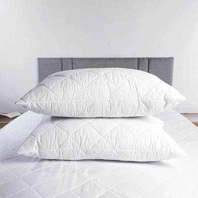 Image of 2 Pack Hotel Quality with Quilted Cover (2 Pillows) Filled Pillows for Stomach, Back and Side Sleeper, Down Alternative Bed Pillow Soft Hollow Fiber
