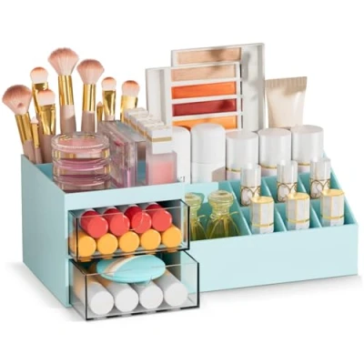 Image of Subsky Makeup Organiser with Drawers, Make Up Storage Cosmetic Dressing Table Box Drawerds for Dresser, Bedroom, Bathroom (Blue)