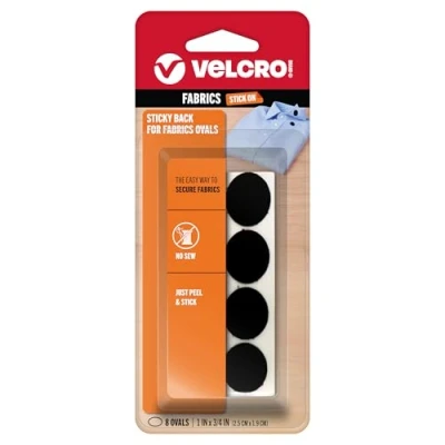 Image of Velcro(r) Brand Fasteners Velcro Sticky Back for Fabrics: No Sewing needed 1 inch X 3/4 Ovals, 8 Sets Black, Acrylic, Multicolour, 8x15.59x1.6 cm