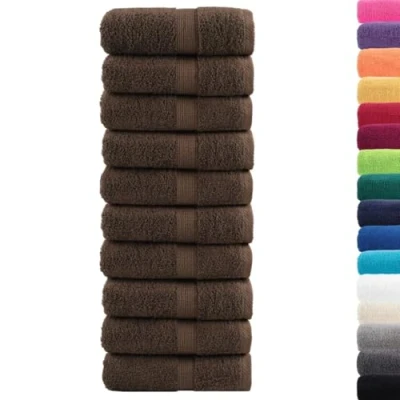 Image of vidaXL 100% Cotton Guest Towels 10pcs Brown, Super Soft 30x50cm Absorbent 600gsm Machine Washable