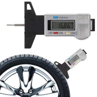 Image of ULTRATOOL Digital Tyre Tread Depth Gauge Large LCD Checker for Car, Van, Truck &amp; Motorbike Wear Tester 025.4mm Includes 4 Batteries (Silver)