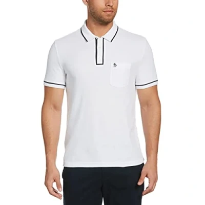 Image of Original Penguin Men&#039;s Polo Shirt, Organic Cotton, Earl Top, Short Sleeve, Contrast Trim, Bright White, XL