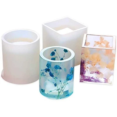 Image of Resin Moulds, Square Round Pen Holder Silicone Moulds DIY Flower Pot Mold Epoxy Mould for Handmade Crafting