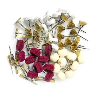 Image of Polishing Buffing Wheels Little Buffer Wheel Kit Rotary Tool Accessories Wool Felt Rubber Grinding Bits Watch Jewelry Agate Shine Polish Drill Rust Remove 3mm Mandrel (BRASS 60PCS)