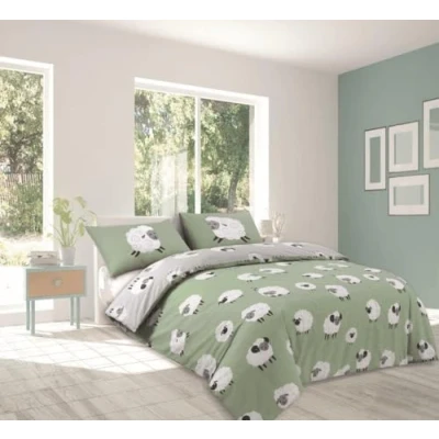 Image of CnA Stores Dotty Sheep Double Duvet Cover Set Reversible Duck Egg Grey Bedding