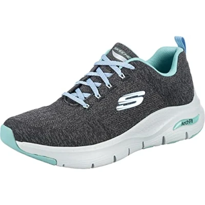 Image of Skechers Women&#039;s Arch FIT Comfy Wave Sneaker, Charcoal Knit/Blue Trim, 4.5 UK