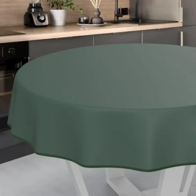 Image of ANRO Oilcloth Tablecloth, Washable, Oilcloth, Garden Outdoor, Indoor, Round, 140 cm with Hem, Fir Green