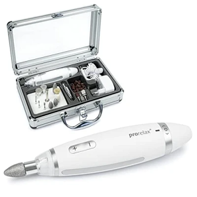 Image of prorelax Manicure / pedicure set DELUXE for men and women Professional hand foot care home on the go 15 high quality attachments made of surgical steel With LED light
