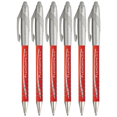 Image of Paper Mate FlexGrip Elite Retractable Ballpoint Pens Red Ink Pack of 6 Large Broad 1.4mm Wide Tip Writes 0.8mm Medium Line