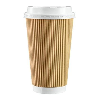 Image of Comfy Package [50 Sets 16 oz. 475 ml Insulated Ripple Takeaway Paper Hot Coffee Cups with Lids