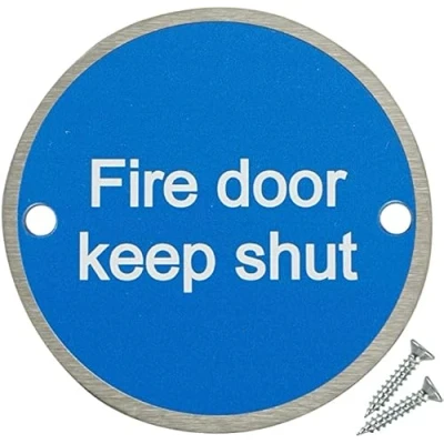 Image of Fire Door Guru® Keep Shut Pack of 20 Stainless Steel Safety Sign 76mm Disc Fixings Included