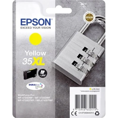Image of Epson 35XL Yellow Padlock High Yield Genuine Ink, Claria Photo HD Ink Cartridge