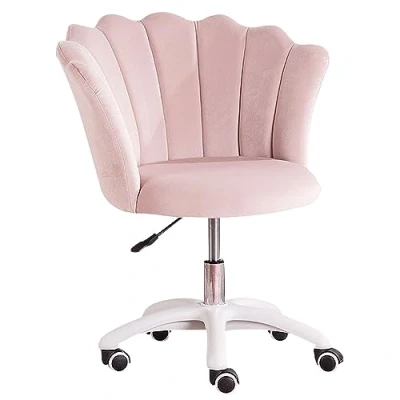 Image of Cute Petals Velvet Desk Chair for Home Office, Makeup Vanity with Wheels Bedroom Swivel Rolling Women