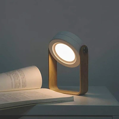 Image of XHY Folding Table Lamp Led Portable Bedside with Wooden Handle, 3 Dimmable Brightness and USB Charging Night Light for Reading, Camping,Bedroom