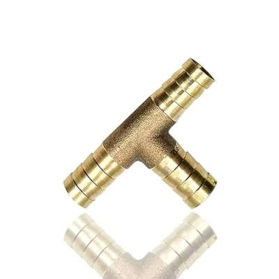 Image of Barbed Connector 8 mm 3 Way Solid Brass T Hose Joiner/Connector Adapter for Fuel Air Water Gas Oil (Pack of one)