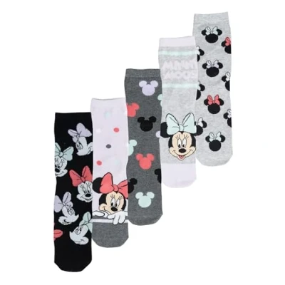 Image of Disney Minnie Mouse Socks for Women Women&#039;s Sneaker Stockings 38 43 (Pack of 5), multicoloured,