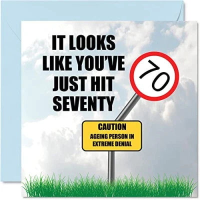 Image of Funny 70th Birthday Cards for Men Woman Just Hit Seventy Happy Card Dad Mum Brother Sister Grandad Nanny Grandma Uncle Auntie, 145mm x Banter Joke Bday Greeting
