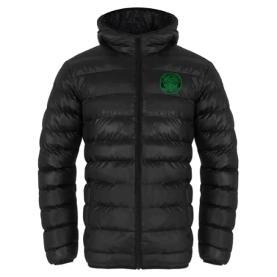 Image of Celtic FC Official Football Gift Mens Quilted Hooded Winter Jacket Black Small