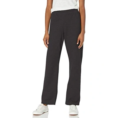 Image of Hanes Ladies EcoSmart Fleece Open Bottom Sweatpants Available in Petite Leg Joggers, Ebony, L