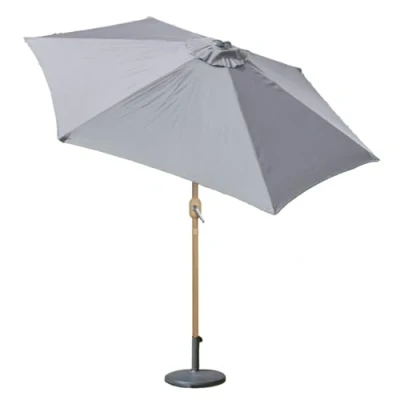 Image of GardenKraft 11409 2.7m Outdoor Garden Parasol/Tilt &amp; Crank Mechanism/Steel Pole with Wooden Effect/UV 30 Protection/Durable Polyester Material/Light Grey Colour