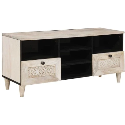 Image of vidaXL TV Cabinet with Drawer White 100 x 33 46 cm Solid mango wood