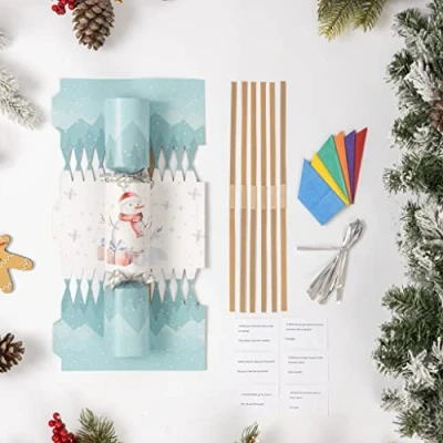 Image of Make Your Own Christmas Cracker Kit Crackers Hats Snaps Jokes Rose Party Favours 12 Pieces Snowman