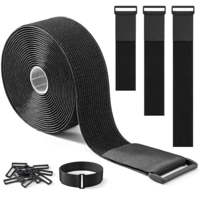 Image of Trilancer 5cm x 5m Heavy Duty Hook and Loop Straps with 15 Buckles Adjustable, Cut to Length, Reusable Cinch for Securing Cables, Hoses, Pipes, More