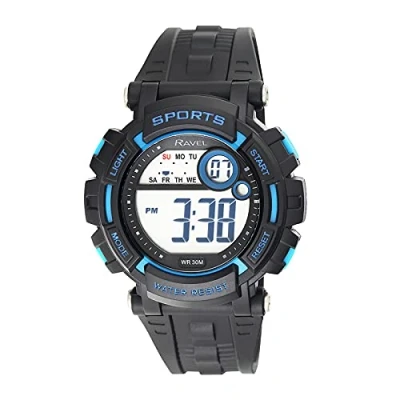 Image of Ravel Mens Round 3ATM Digital Quartz Watch with Light RDG.14.4 Black/Blue