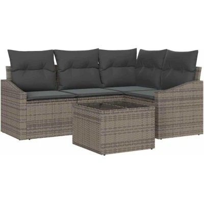 Image of vidaXL 4 Piece Garden Sofa Set with Cushions Black Poly Rattan