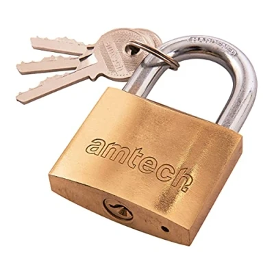 Image of Amtech T1300C 50mm Solid Brass Padlock, Small Padlock with Keys for Luggage, Lockers, Toolboxes, Cupboards or Sports Bags