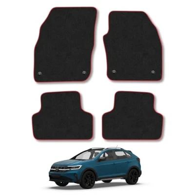 Image of Car Mats Compatible with VW Taigo (2022 ) Tailored Fit Red Carpet Floor Set Accessory Custom 4 Pieces Anti Slip Backing &amp; Binding Trim Edge