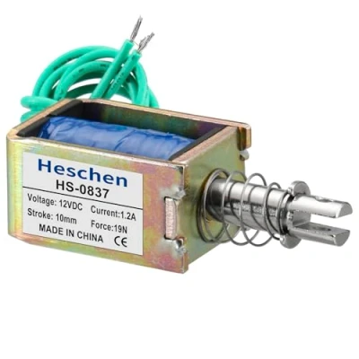 Image of Hechen Solenoid Electromagnet, HS 0837, DC12V 1.2A 19N, 10mm Stroke, Pull Type Open Frame