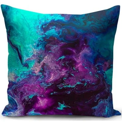 Image of KUNQIAN Cushion Cover Purple Teal Turquoise Throw Pillow Case Galaxy Decorations Gift Decor Home Livingroom Couch Sofa 18&quot;x18&quot;(45x45cm)