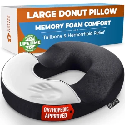 Image of Donut Pillow Hemorrhoid Tailbone Cushion Large Seat Pain Relief for Coccyx, Prostate, Sciatica, Pelvic Floor, Pressure Sores, Pregnancy, Perineal Surgery, Postpartum Recovery, Hip Bursitis