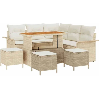 Image of vidaXL 9 Piece Garden Sofa Set with Cushions Beige Poly Rattan Acacia