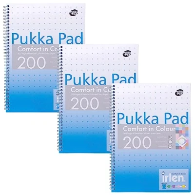 Image of Pukka Pad, Irlen Jotta Pad A4 Notebook 3 Pack Wire Bound Notepad 200 Pages of 80GSM Coloured FSC Certified Lined Paper Designed for Visual Perception Difficulties 29.7 x 23cm, Turquoise