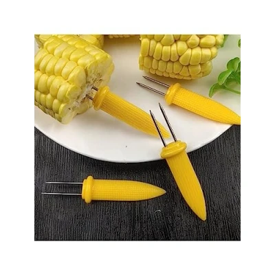 Image of Prima Pack of 6 Stainless Steel Corn Skewers Mini On The Cob Holder BBQ Picnic Snack Fork (18547C)