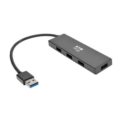 Image of Eaton 4 Port Portable Ultra Slim USB 3.0 Hub, Super Speed 5 Gigabit Per Second Data Transfer, Built In Cable, Up to 1.5A Charging (U360 004 SLIM)