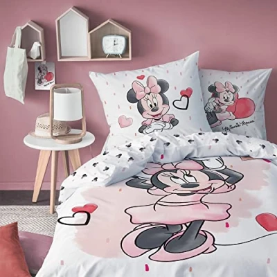 Image of Disney Minnie Mouse bedding set, children&#039;s bed linen, 1 pillowcase 80 x cm and duvet cover 135 200 cm, 100% cotton