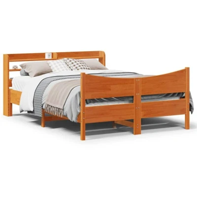 Image of Vidaxl Bed Frame with Headboard Wax Brown 135x190 cm Double Solid Wood Pine