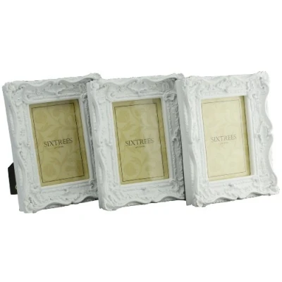 Image of Chelsea TRIPLEPACK Shabby Chic Style Very Ornate Matt White Photo Frames for a 6&quot;x4&quot; (152x102mm) Picture by Sixtrees.