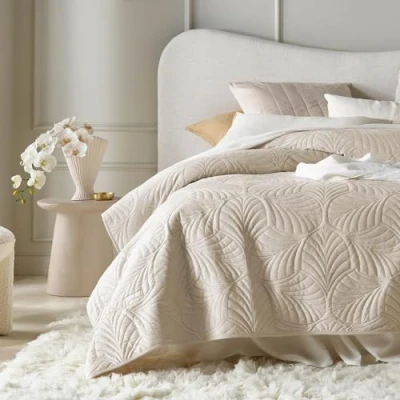 Image of ROOM99 Feel Elegant Cream Bedspread 170 x 210 cm Versatile as a Bed Throw or Sofa Quilted Perfect Velvet