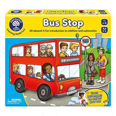 Image of ORCHARD TOYS Moose Games Bus Stop Game. A Fun Introduction to Addition and Subtraction. Pick up Drop Off Passengers on Your Bus. for Ages 4 8 2 Players