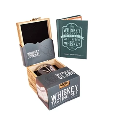 Image of Boxer Gifts &#039;Improves with Age&#039; Whiskey Gift Sets for Men Includes Lowball Whisky Glass &amp; Tasting Notes Book Unique Christmas Birthday